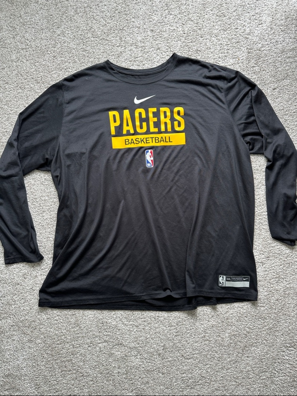 Nike Black Long Sleeve Pacers Basketball Tee with Yellow Print